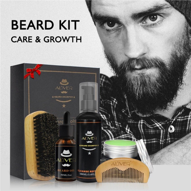 Mens Beard Oil Kits With Scissor,Comb,Brush,Beard Oil,Styling Shaping Mustache Hair Growth Beard Styling Beard Care Set