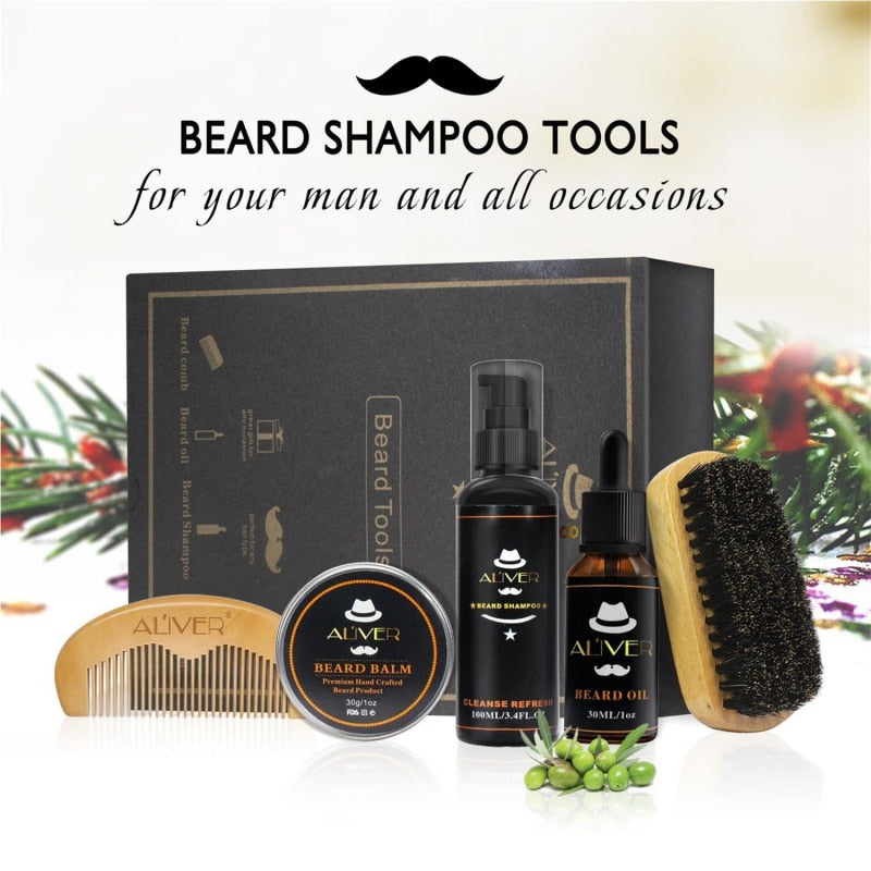 Mens Beard Oil Kits With Scissor,Comb,Brush,Beard Oil,Styling Shaping Mustache Hair Growth Beard Styling Beard Care Set